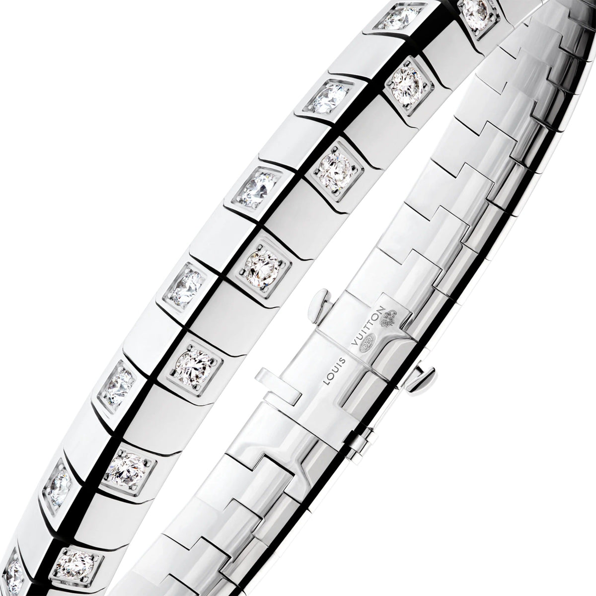Le Damier de Louis Vuitton Large Bracelet, White Gold and Diamonds