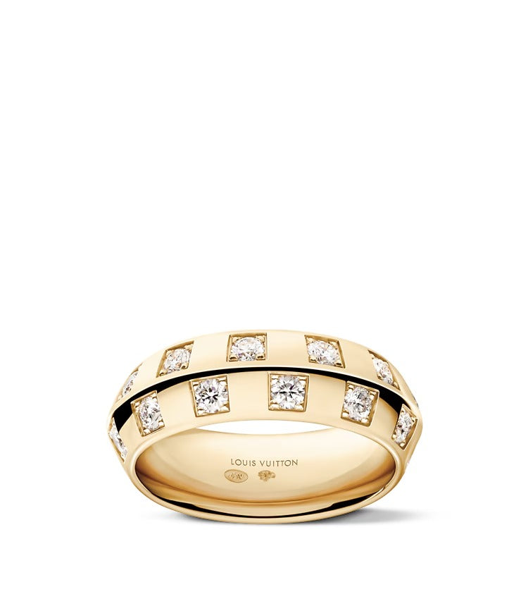 Le Damier de Louis Vuitton Large Ring, Yellow Gold and Diamonds