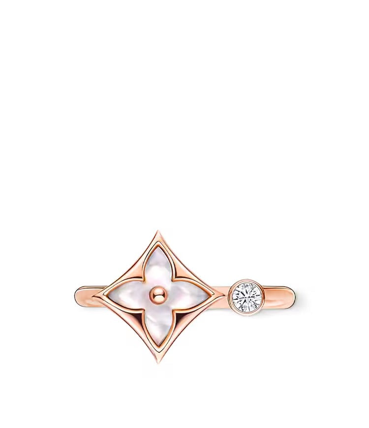 Color Blossom Mini Star Ring, Pink Gold, White Mother-of-Pearl and Diamond