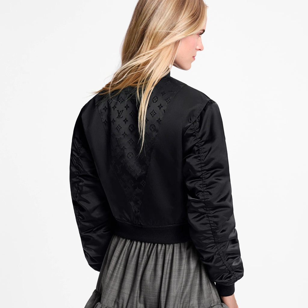 Cropped Ruched-Sleeve Bomber Jacket