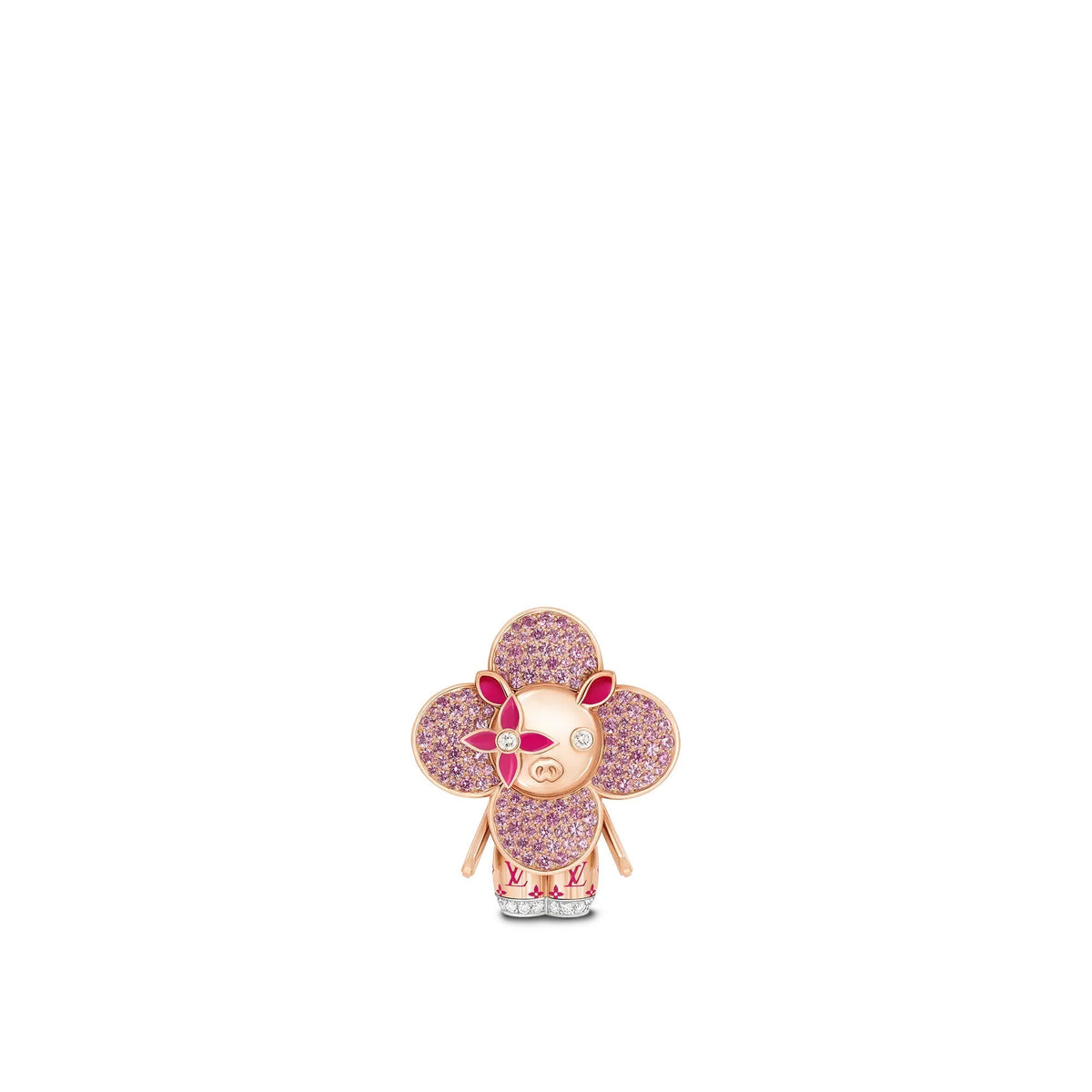 Vivienne Pig Pendant, Pink Gold, Lacquer, Diamonds & Colored Gemstones