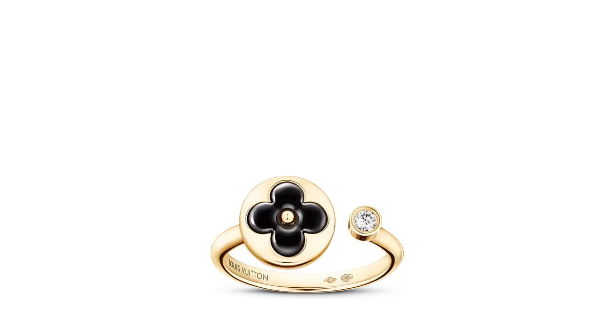 Color Blossom Mini Sun Ring, Yellow Gold, Onyx and Diamond