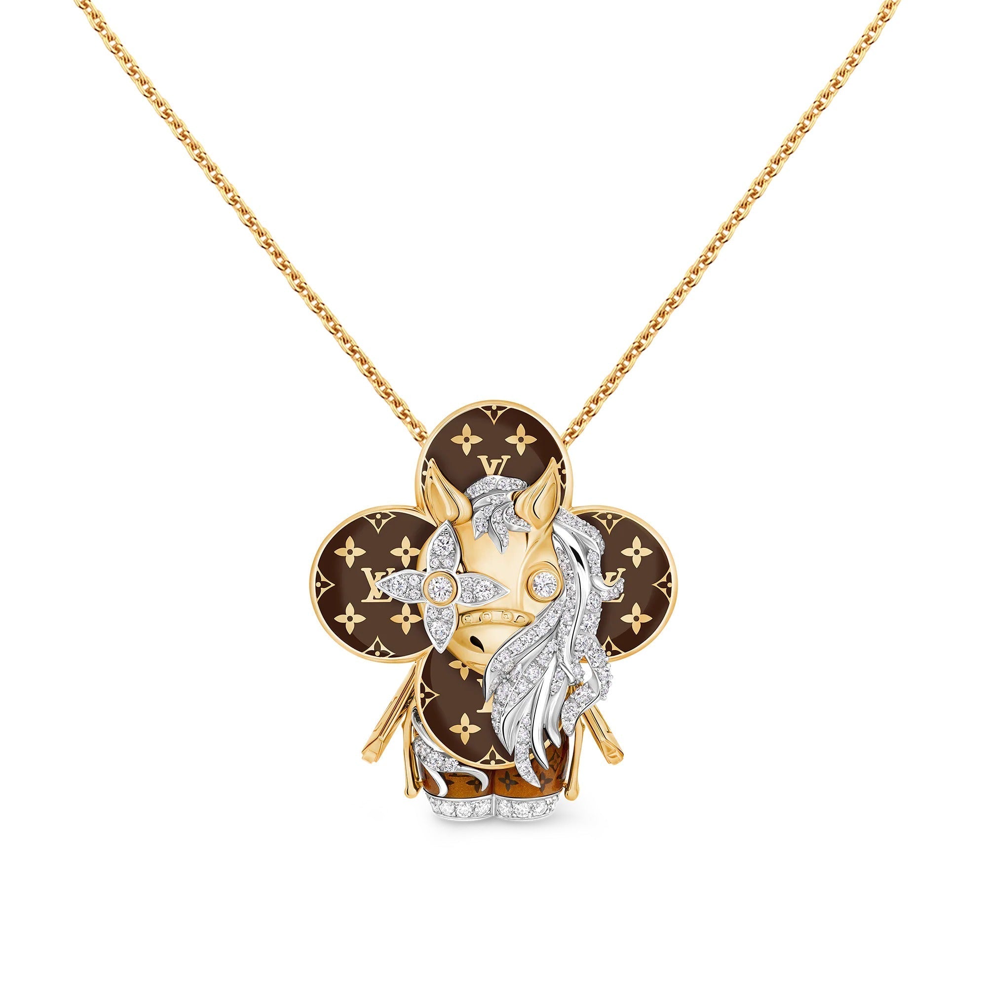 Vivienne Horse Pendant, Yellow Gold, White Gold, Lacquer & Diamonds
