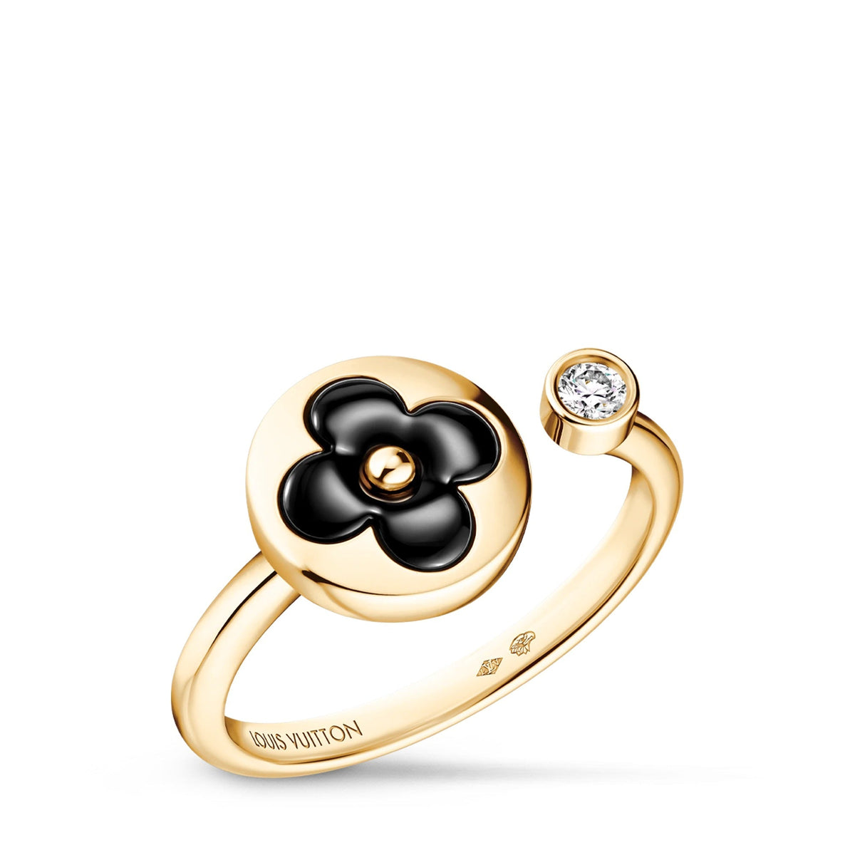 Color Blossom Mini Sun Ring, Yellow Gold, Onyx and Diamond