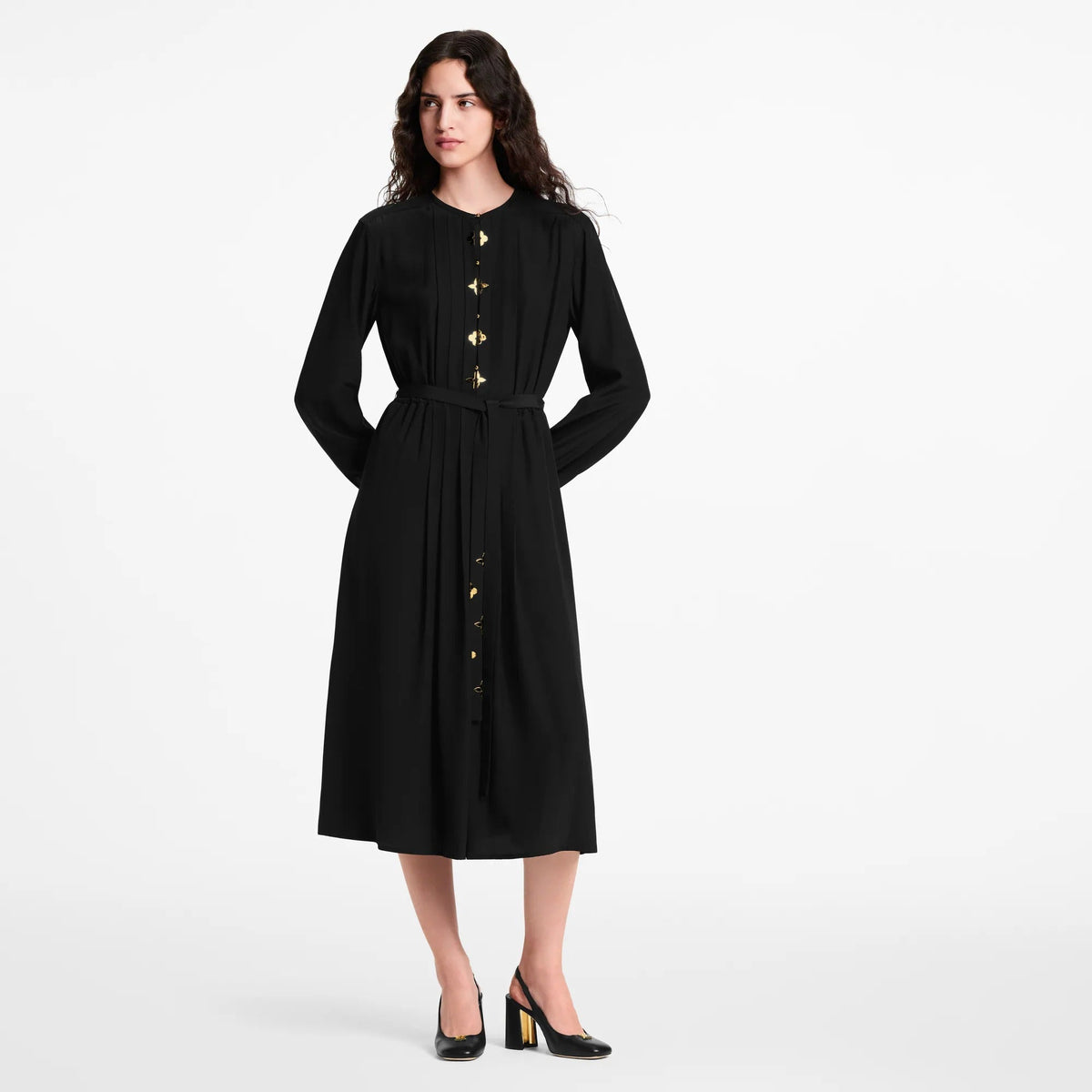 Monogram Accent Pleat Dress