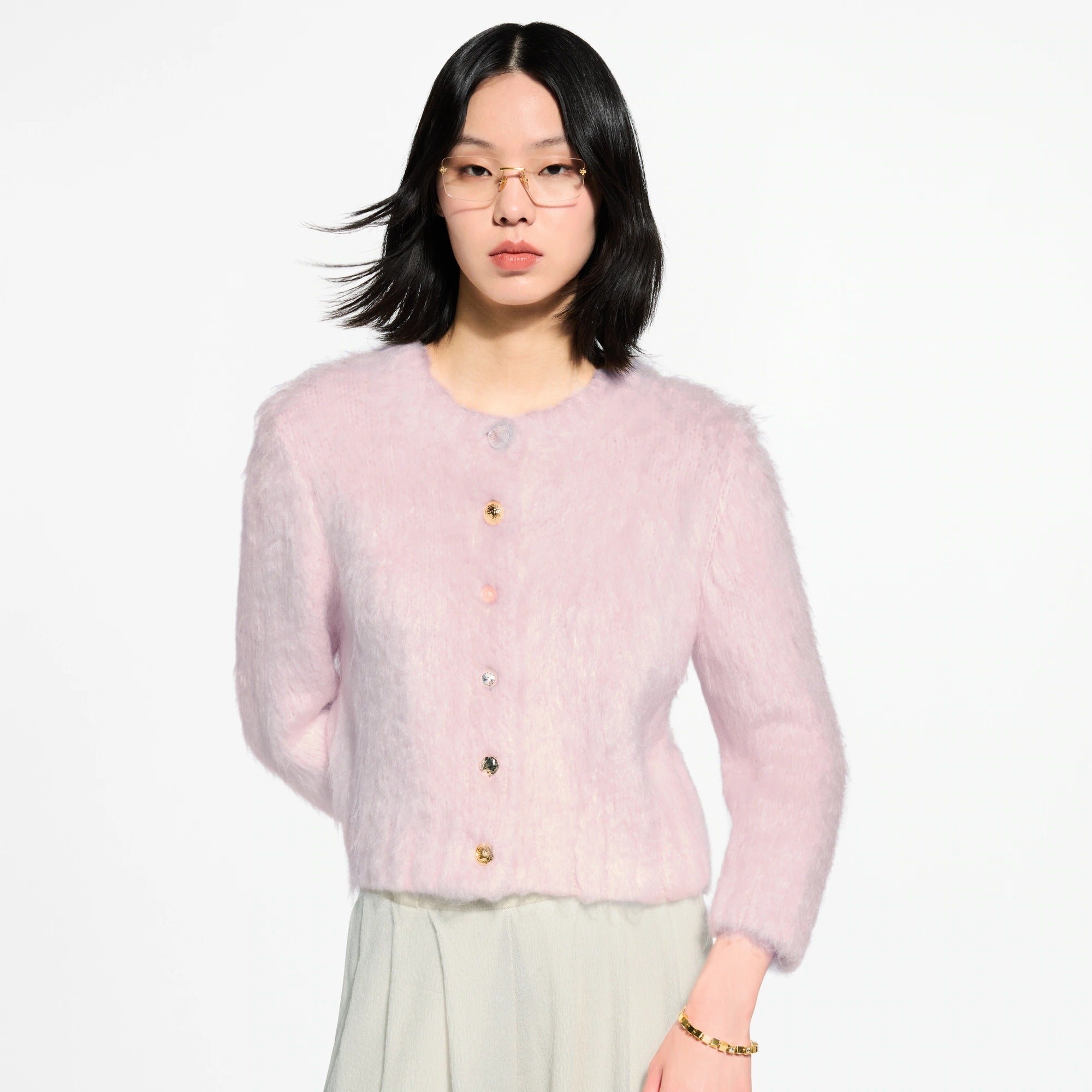 Jewel Button Brushed Cardigan