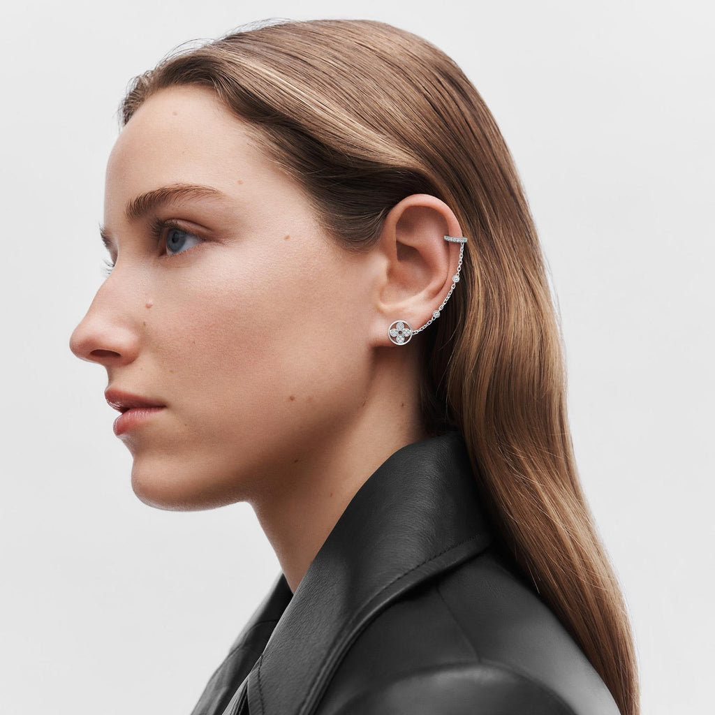Idylle Blossom Mono Chain Earring, White Gold And Diamonds - Per Unit