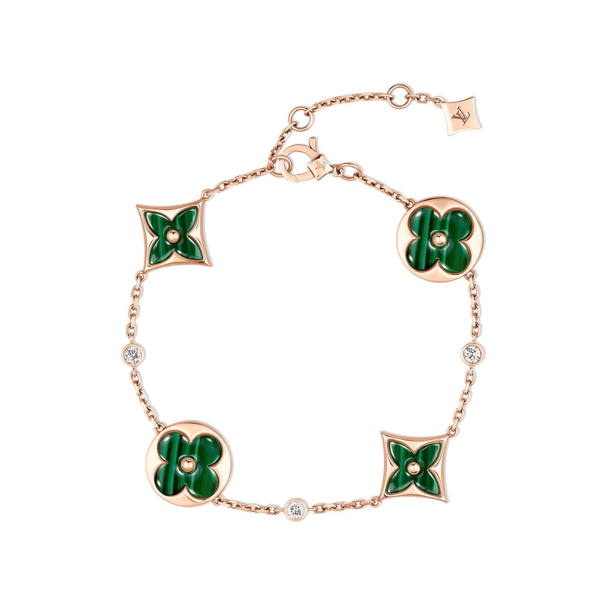 Color Blossom Bb Multi-Motif Bracelet, Pink Gold, Malachite And Diamonds