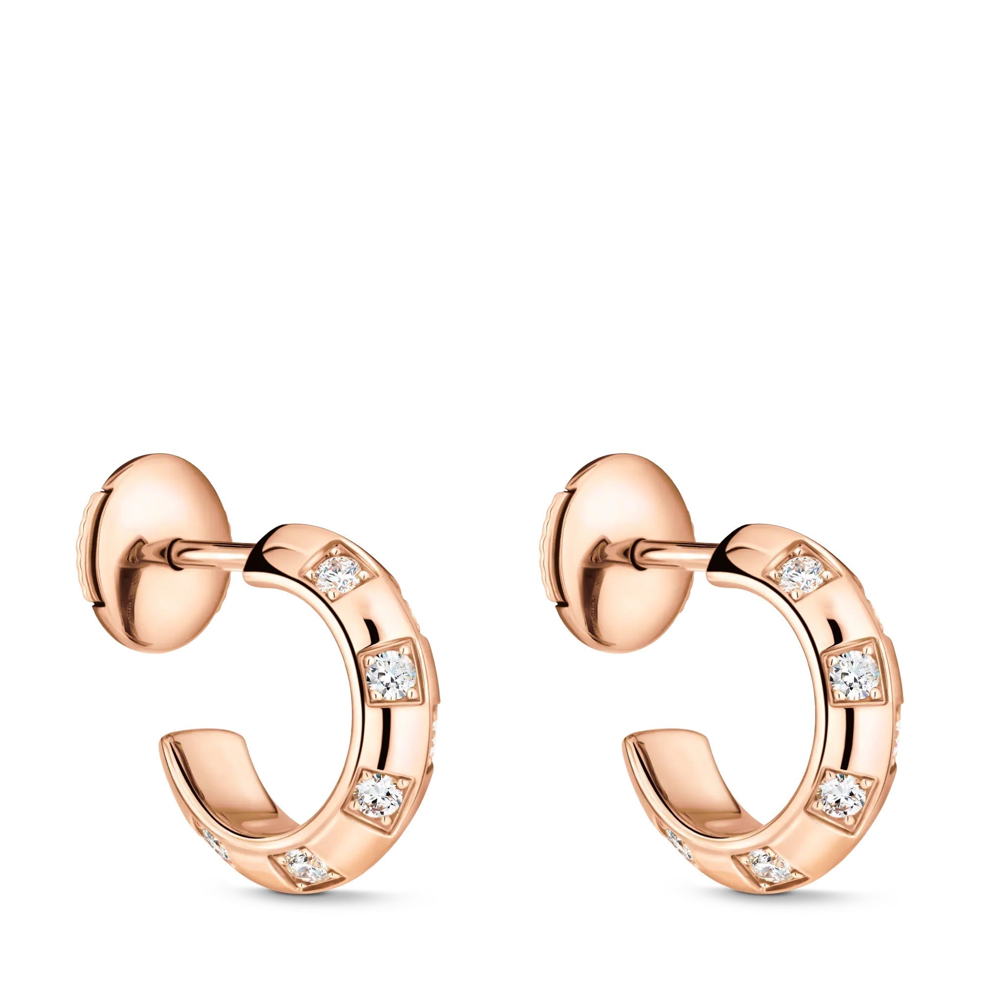 Le Damier de Louis Vuitton Small Hoops, Rose Gold and Diamonds