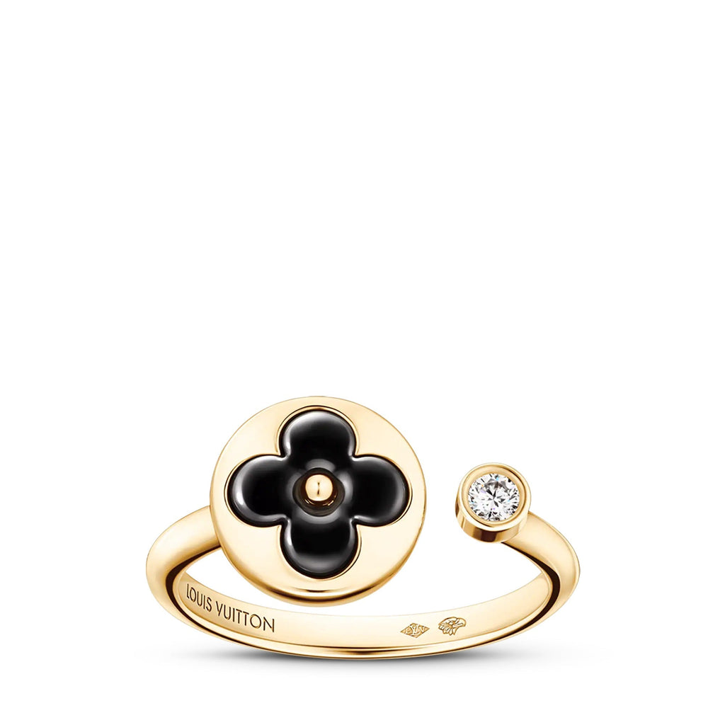 Color Blossom Mini Sun Ring, Yellow Gold, Onyx and Diamond