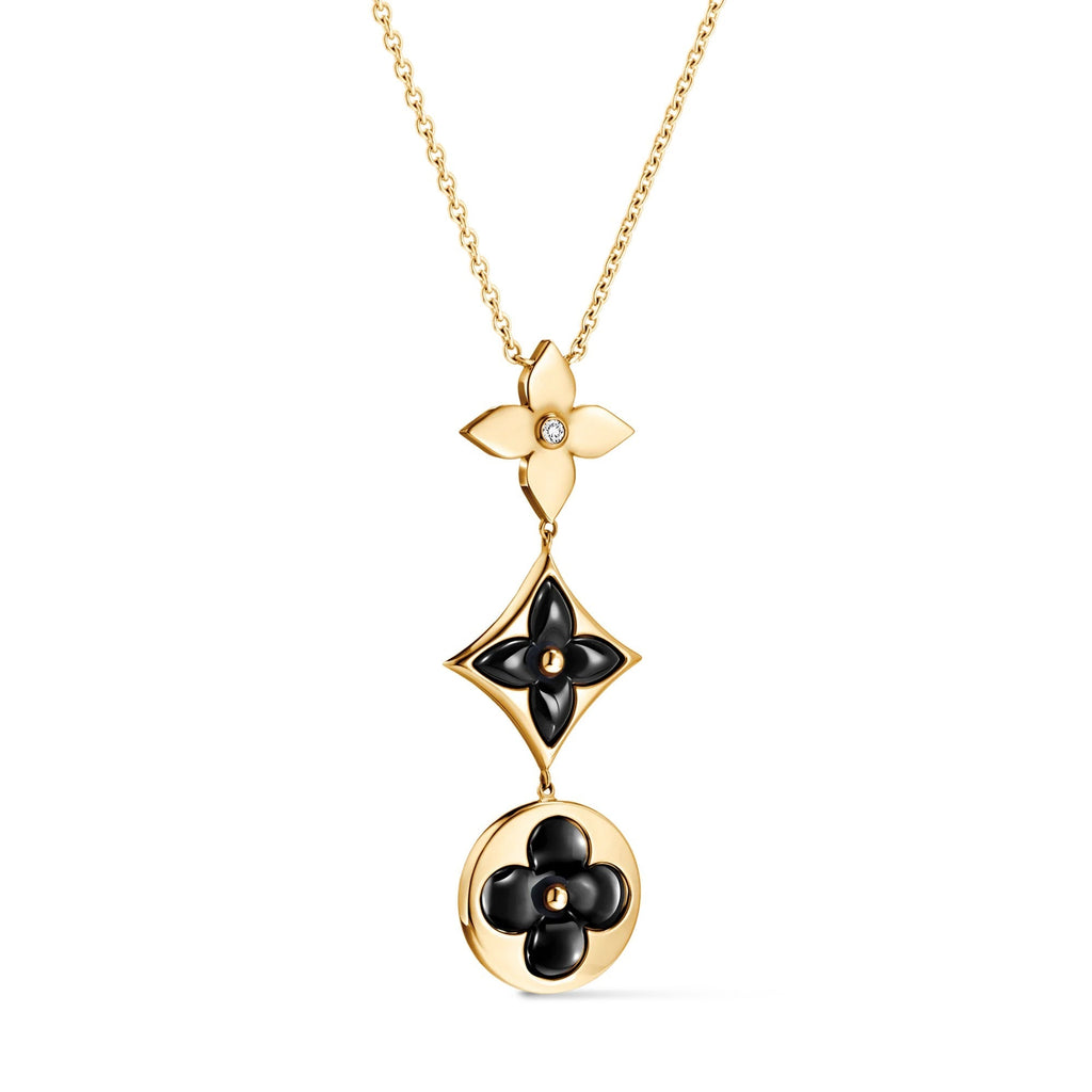 Color Blossom M Star and Sun Multi-Motif Pendant, Yellow Gold, Onyx and Diamond