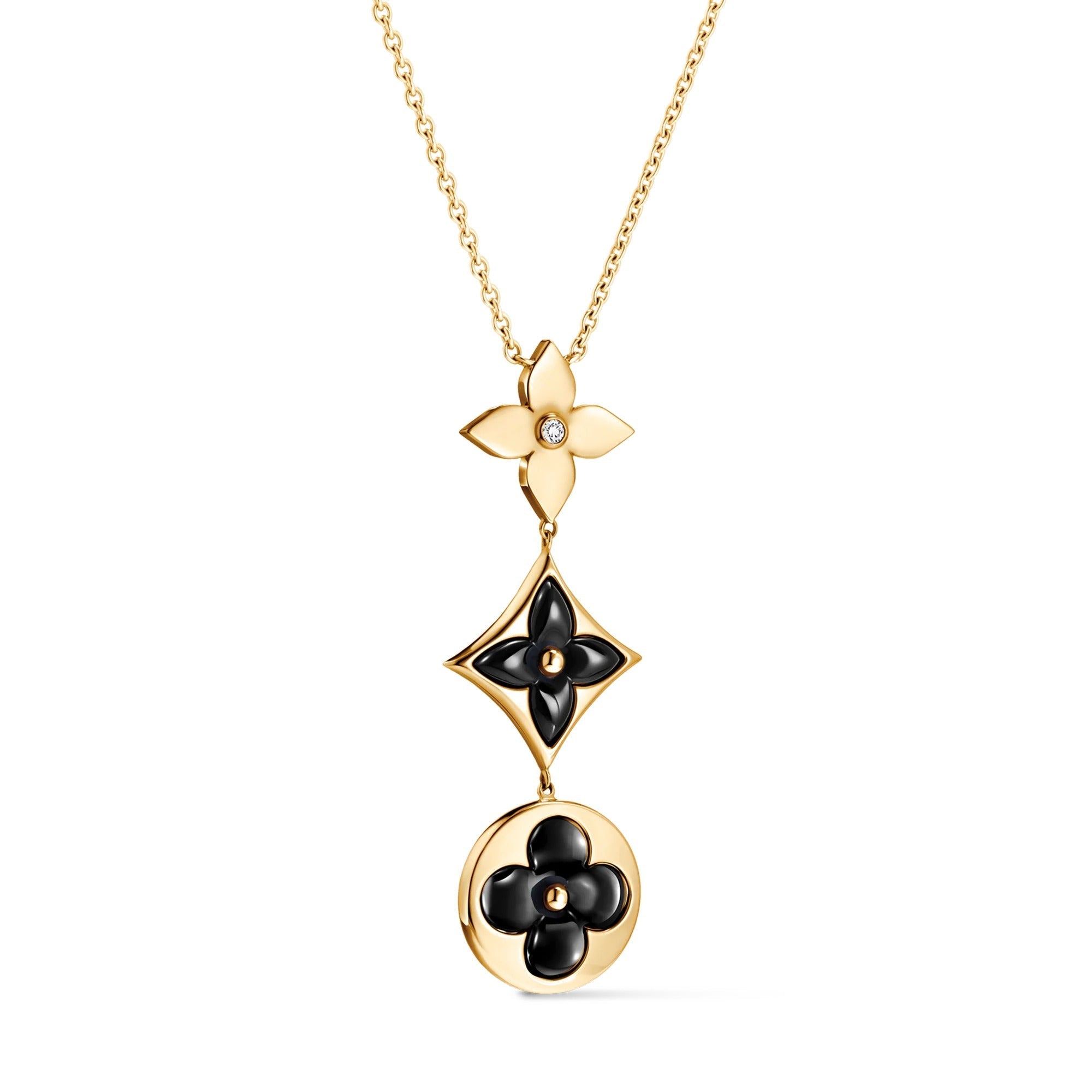 Color Blossom M Star and Sun Multi-Motif Pendant, Yellow Gold, Onyx and Diamond