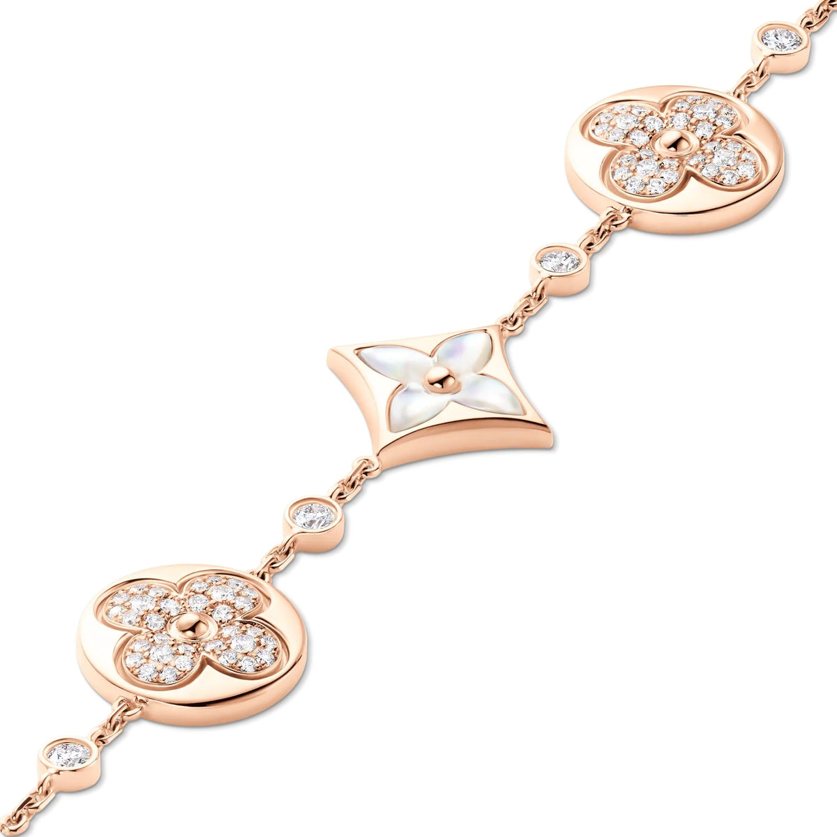 Color Blossom BB Star and Sun Multi-Motif Bracelet, Pink Gold, White Mother-of-Pearl and Diamonds