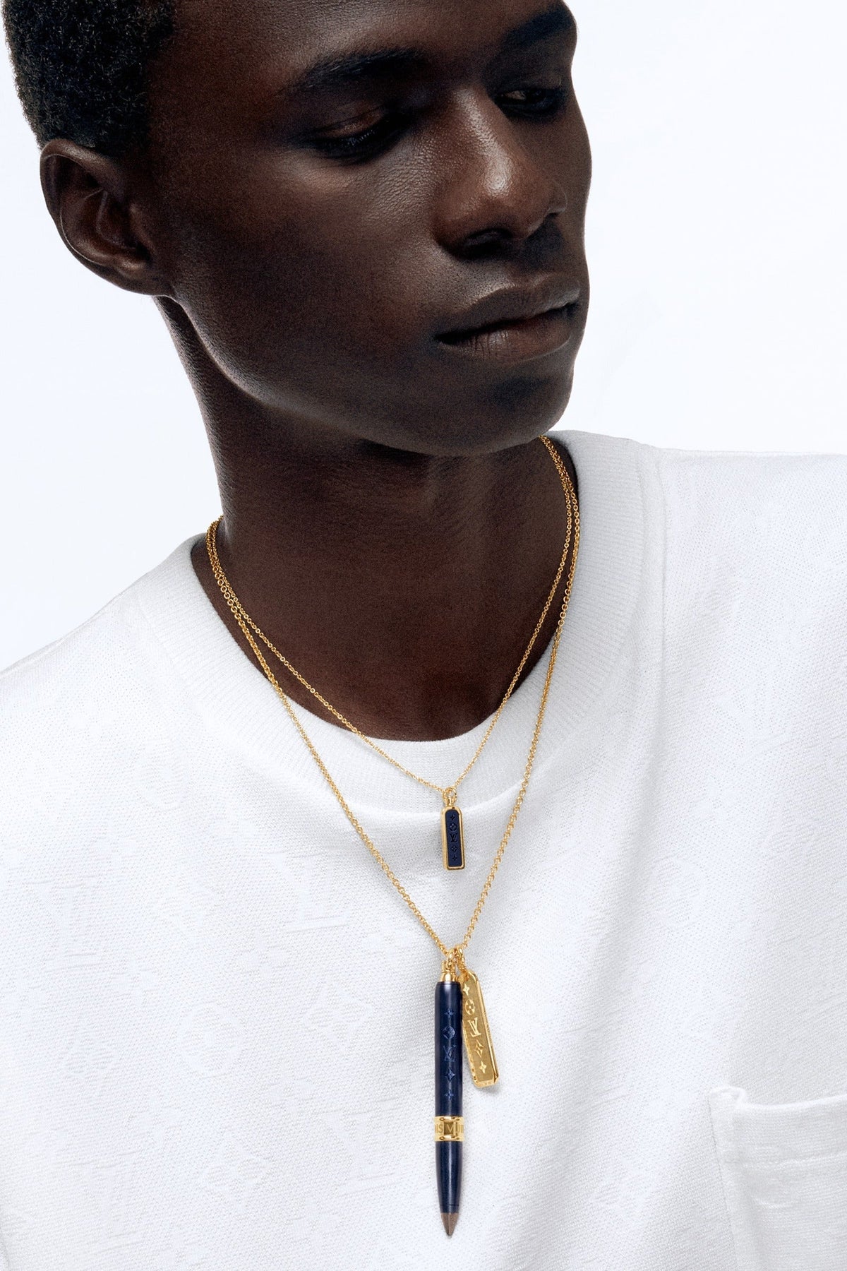 Les Gastons Vuitton Small Tag Pendant, Yellow Gold and Blue Titanium