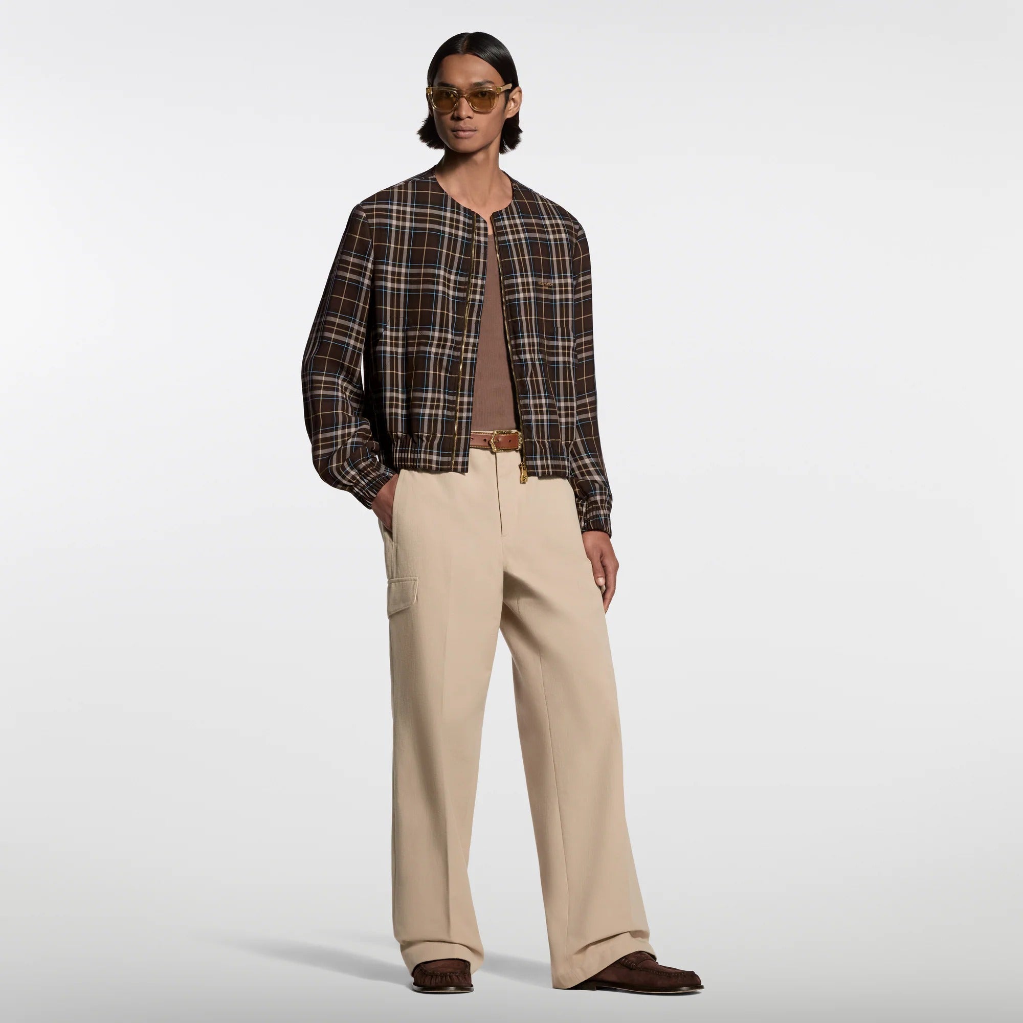 Tartan Collarless Blouson