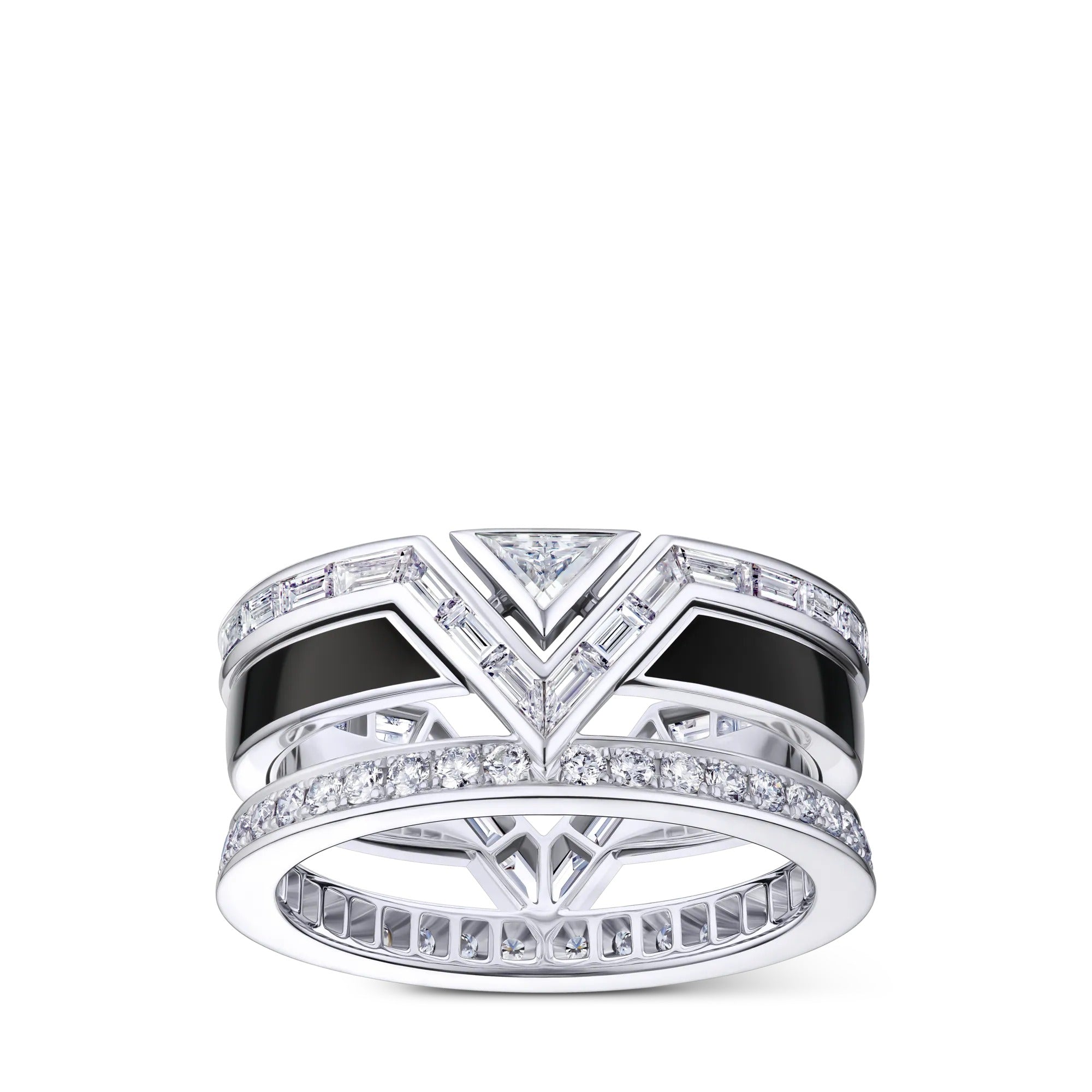 Pure V Ring, White Gold, Black Lacquer and Diamonds