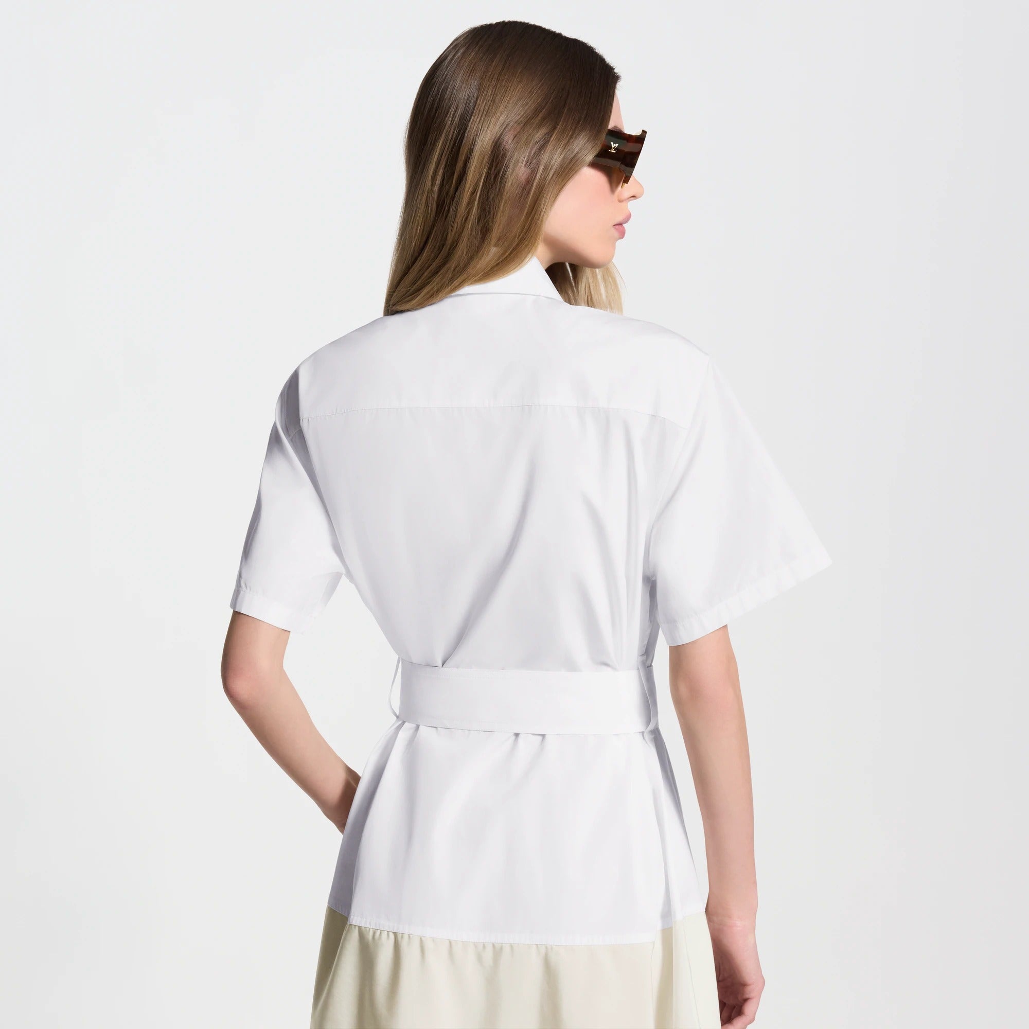 Color-Blocked Belted Shirt Dress