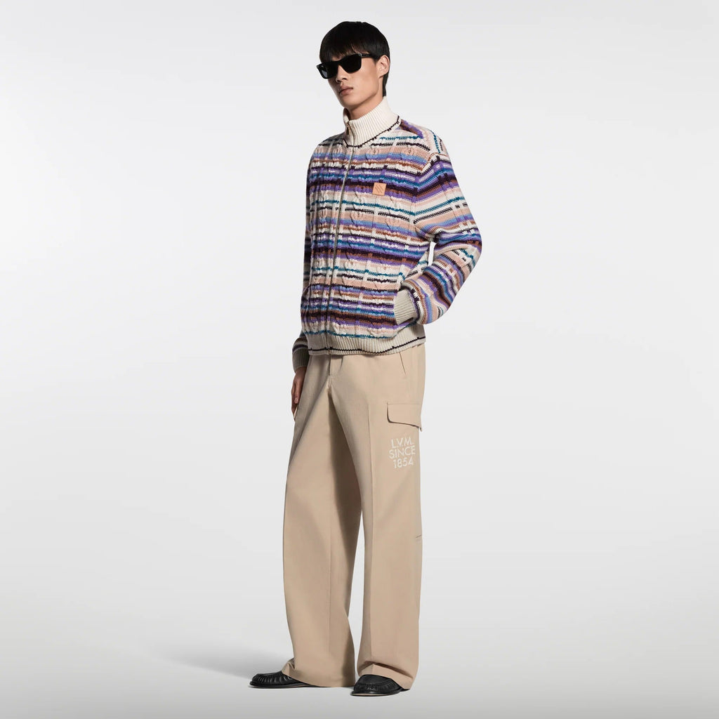 Striped Cable-Knit Track Top