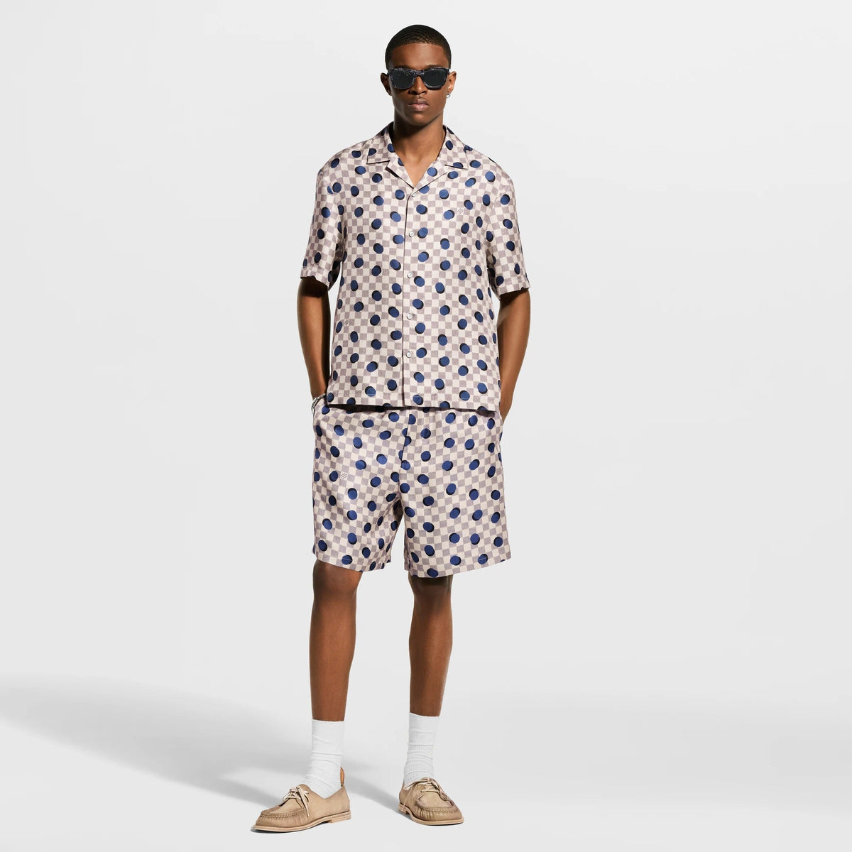 Damier Silk Short-Sleeved Shirt