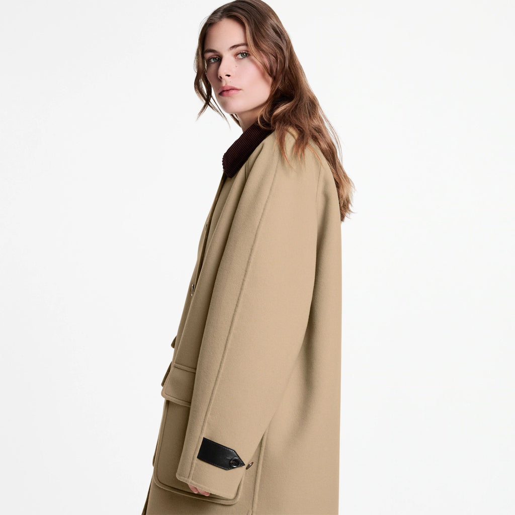 Contrast Collar Button-Up Coat