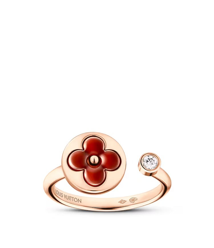 Color Blossom Mini Sun Ring, Pink Gold, Cornelian and Diamond