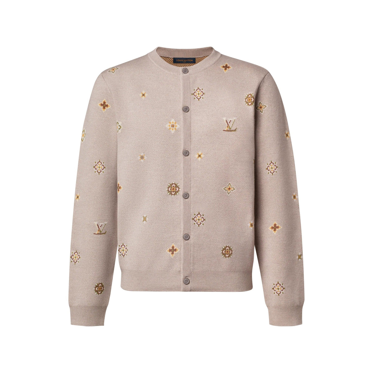 Collarless Jacquard Cardigan