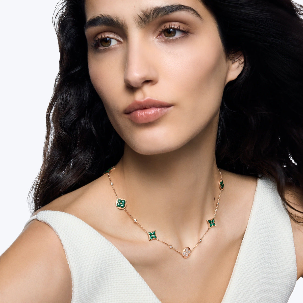 Color Blossom BB Multi-Motif Short Necklace, Pink Gold, Malachite and Diamonds