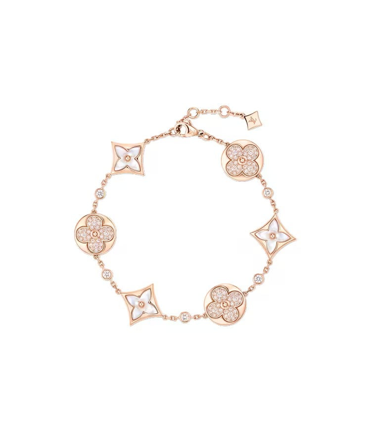 Color Blossom BB Star and Sun Multi-Motif Bracelet, Pink Gold, White Mother-of-Pearl and Diamonds