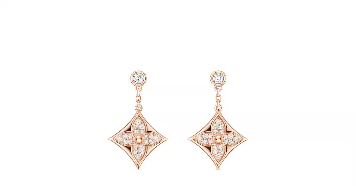 Color Blossom BB Star Earrings, Pink Gold and Diamonds