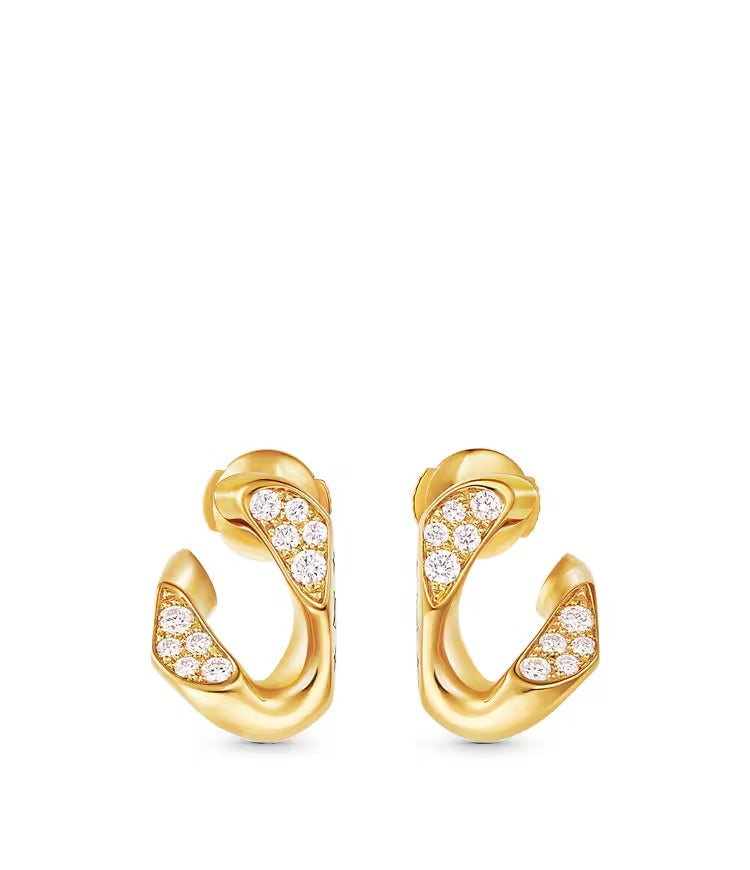 Cuban Chain Earrings, Yellow Gold and Diamonds