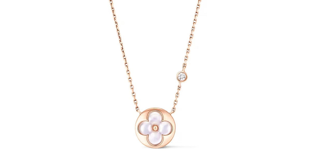 Color Blossom BB Sun Pendant, Pink Gold, White Mother-of-Pearl and Diamond