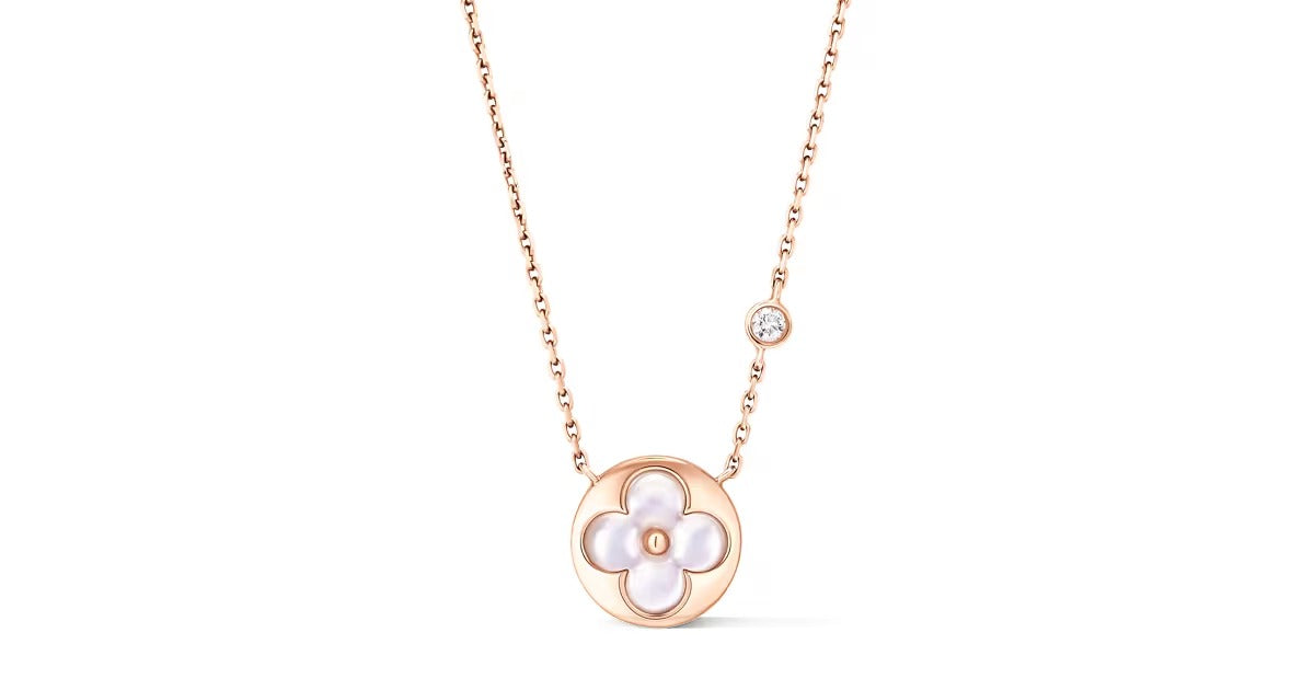 Color Blossom BB Sun Pendant, Pink Gold, White Mother-of-Pearl and Diamond
