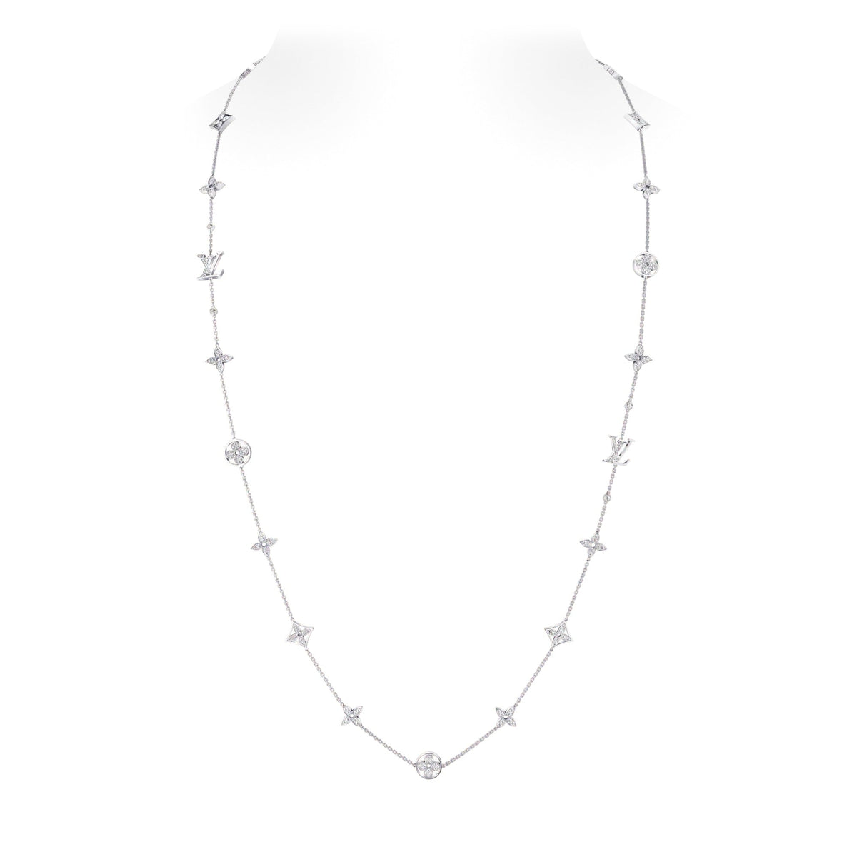 Idylle Blossom Multi-Motif Long Necklace, White Gold and Diamonds