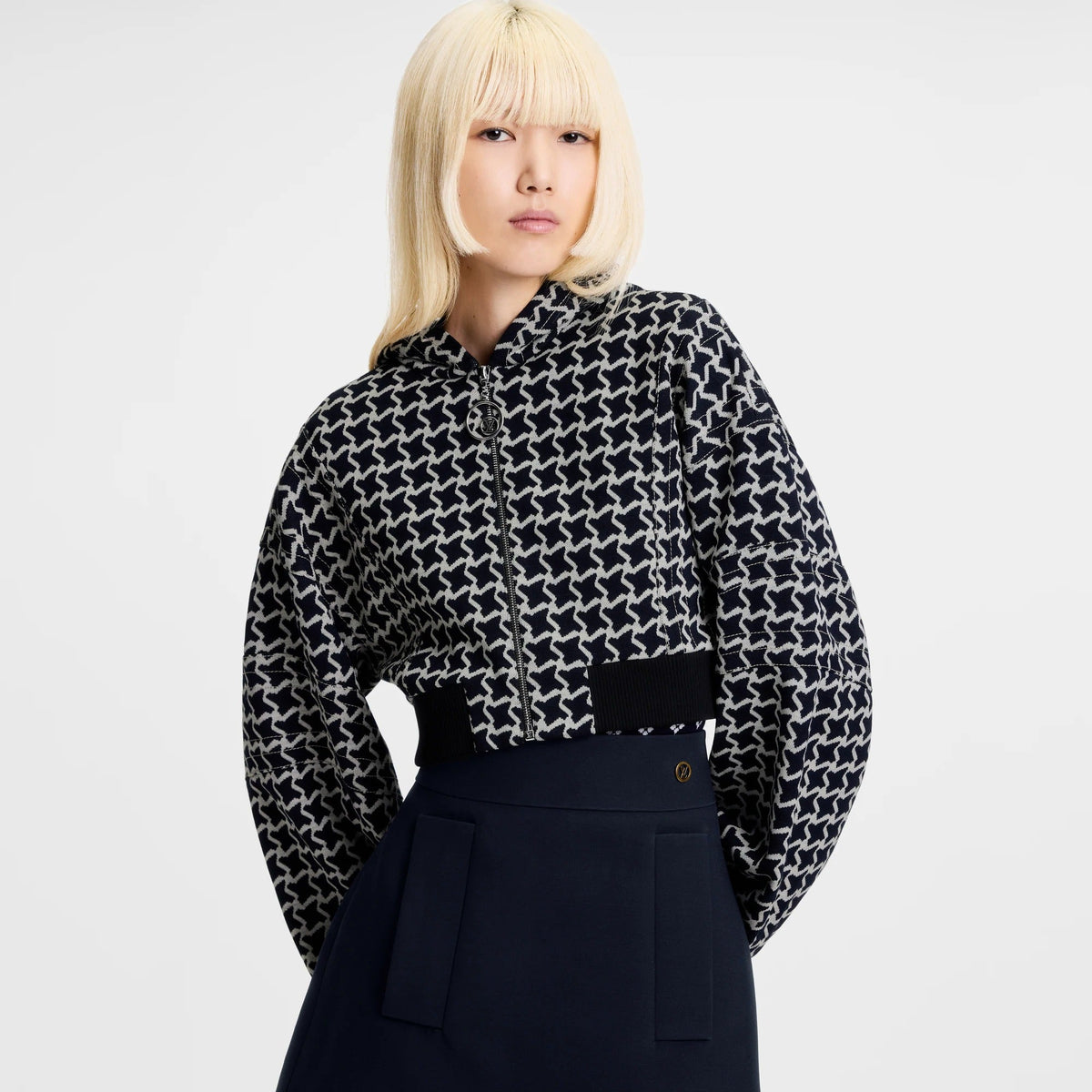 Cropped Honeycomb Jacquard Bomber Jacket