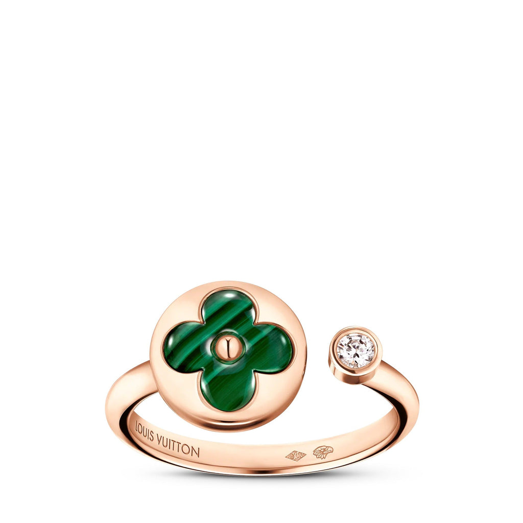 Color Blossom Mini Sun Ring, Pink Gold, Malachite and Diamond