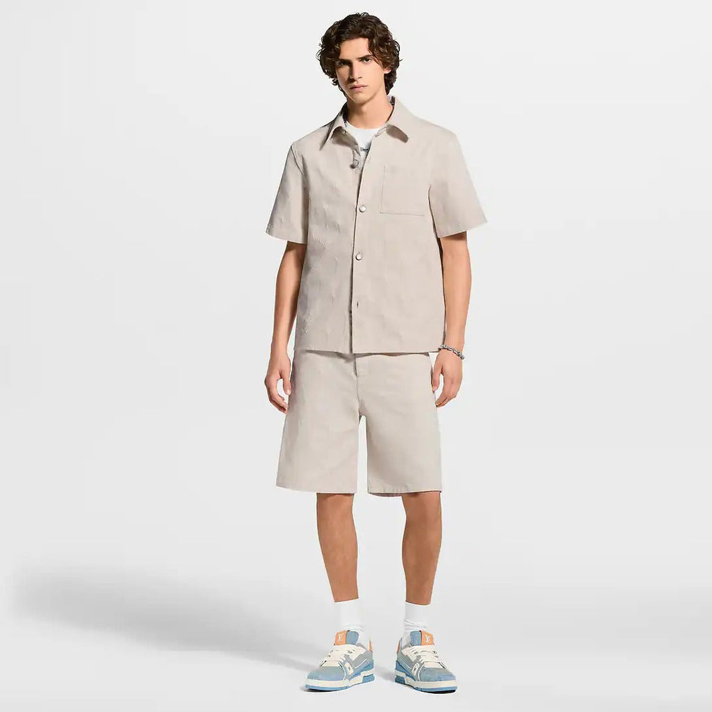 Damier 3D Light Denim Short-Sleeved Shirt