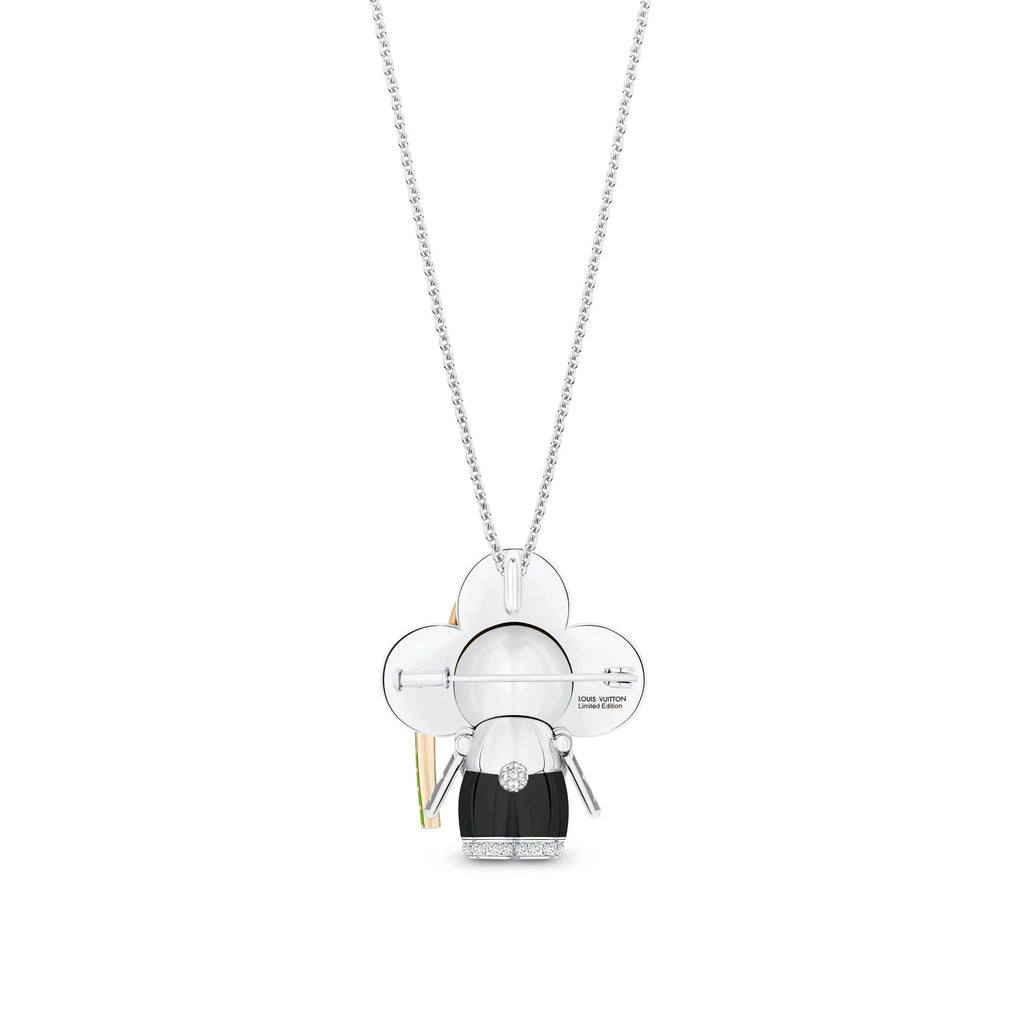 Vivienne Panda Pendant, White Gold, Yellow Gold, Onyx, Lacquer & Diamonds