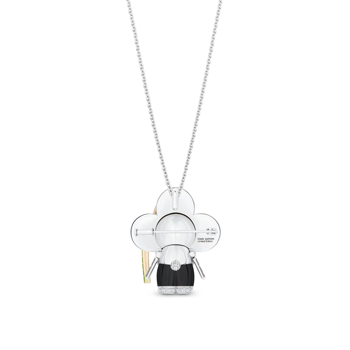 Vivienne Panda Pendant, White Gold, Yellow Gold, Onyx, Lacquer & Diamonds