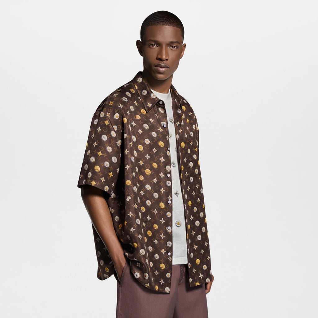 Monogram Printed Short-Sleeved Silk Shirt