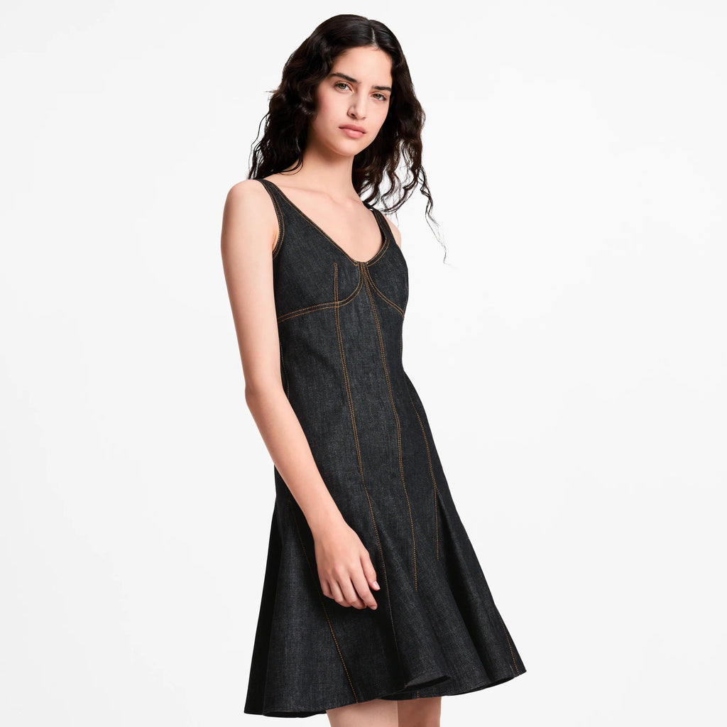 Topstitched Denim Dress