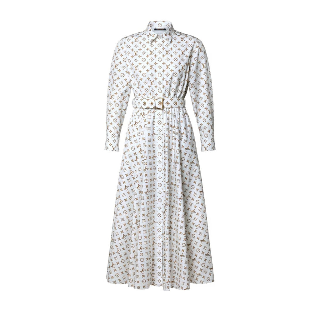 Woven Monogram Print Shirt Dress