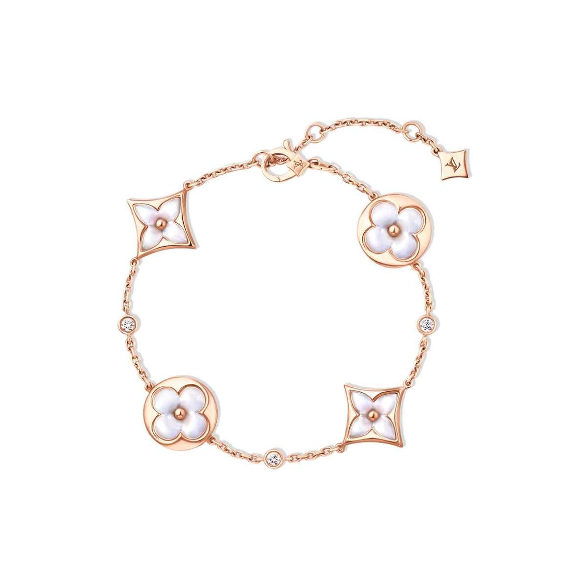 Color Blossom BB Star and Sun Multi-Motif Bracelet, Pink Gold, White Mother-of-Pearl and Diamonds