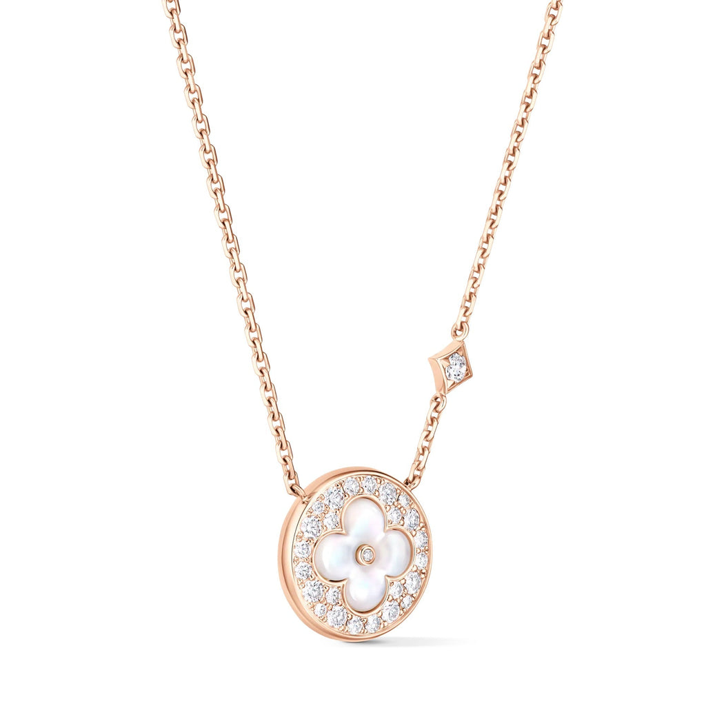 Color Blossom M Sun Pendant, Pink Gold, White Mother-of-Pearl and Diamonds