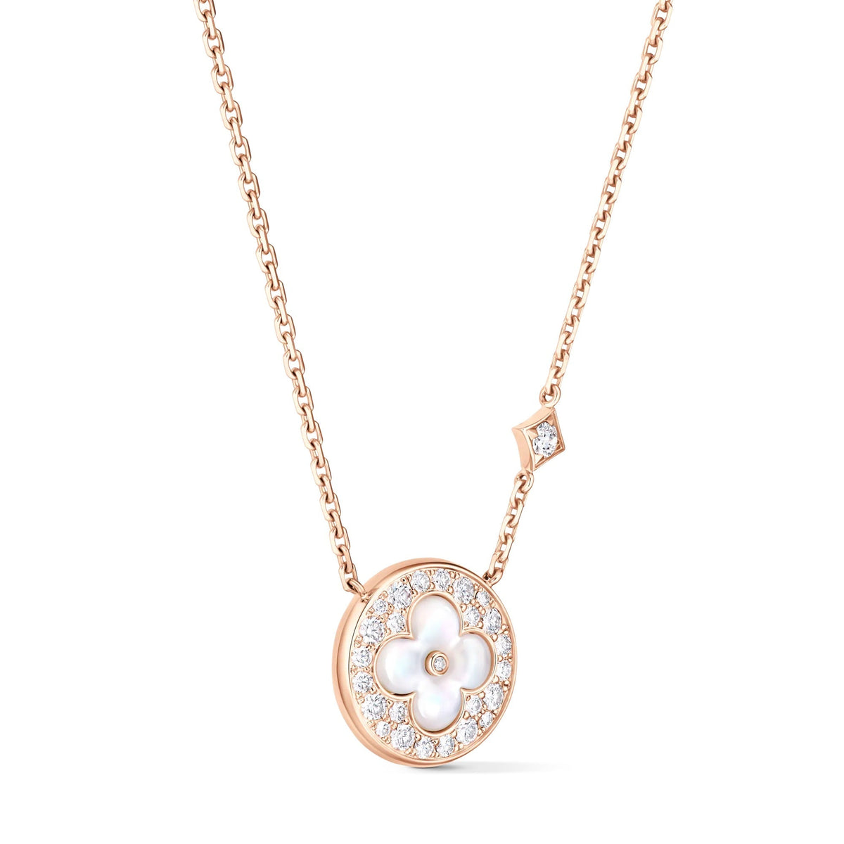 Color Blossom M Sun Pendant, Pink Gold, White Mother-of-Pearl and Diamonds