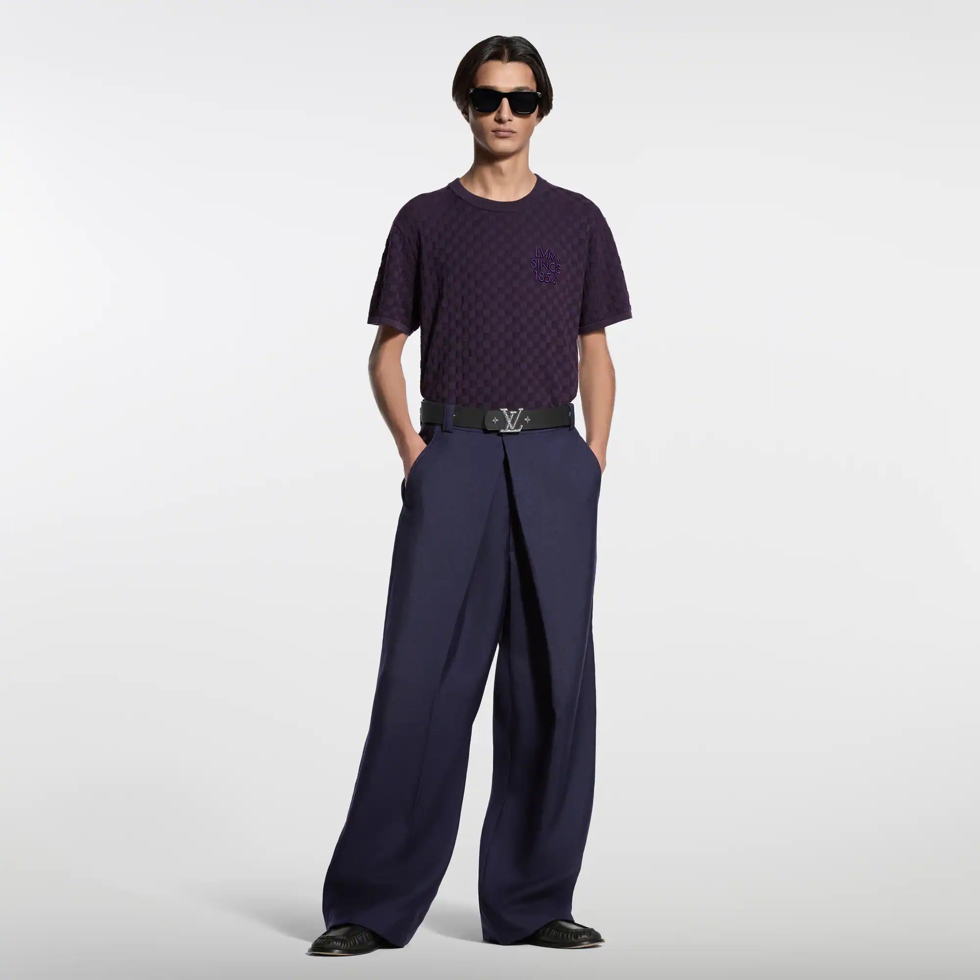 Damier Jacquard Short-Sleeved Crewneck