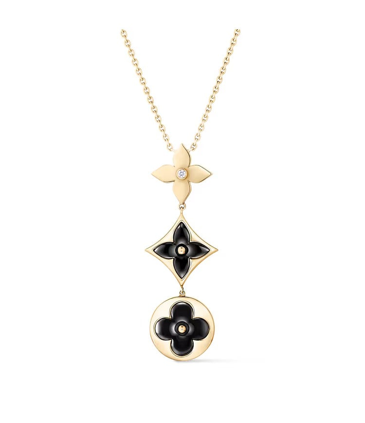Color Blossom M Star and Sun Multi-Motif Pendant, Yellow Gold, Onyx and Diamond