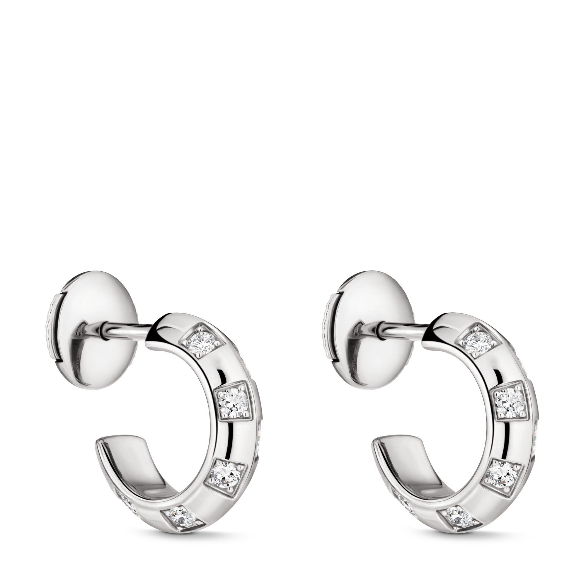 Le Damier de Louis Vuitton Small Hoops, White Gold and Diamonds