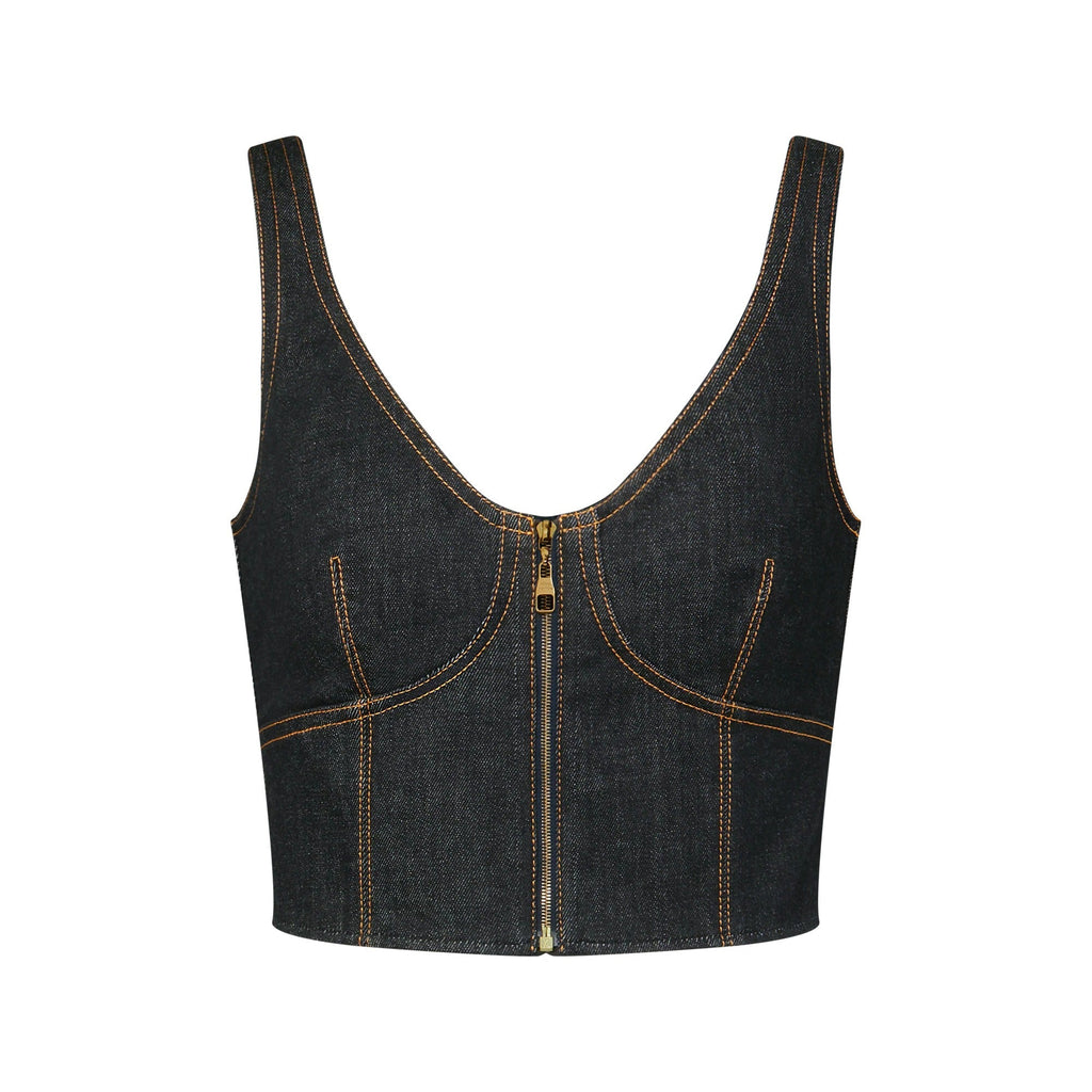 Topstitched Denim Crop Top