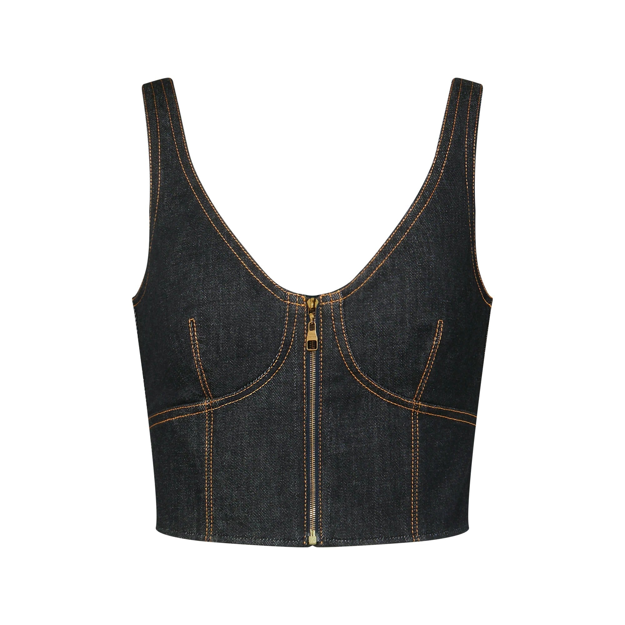 Topstitched Denim Crop Top