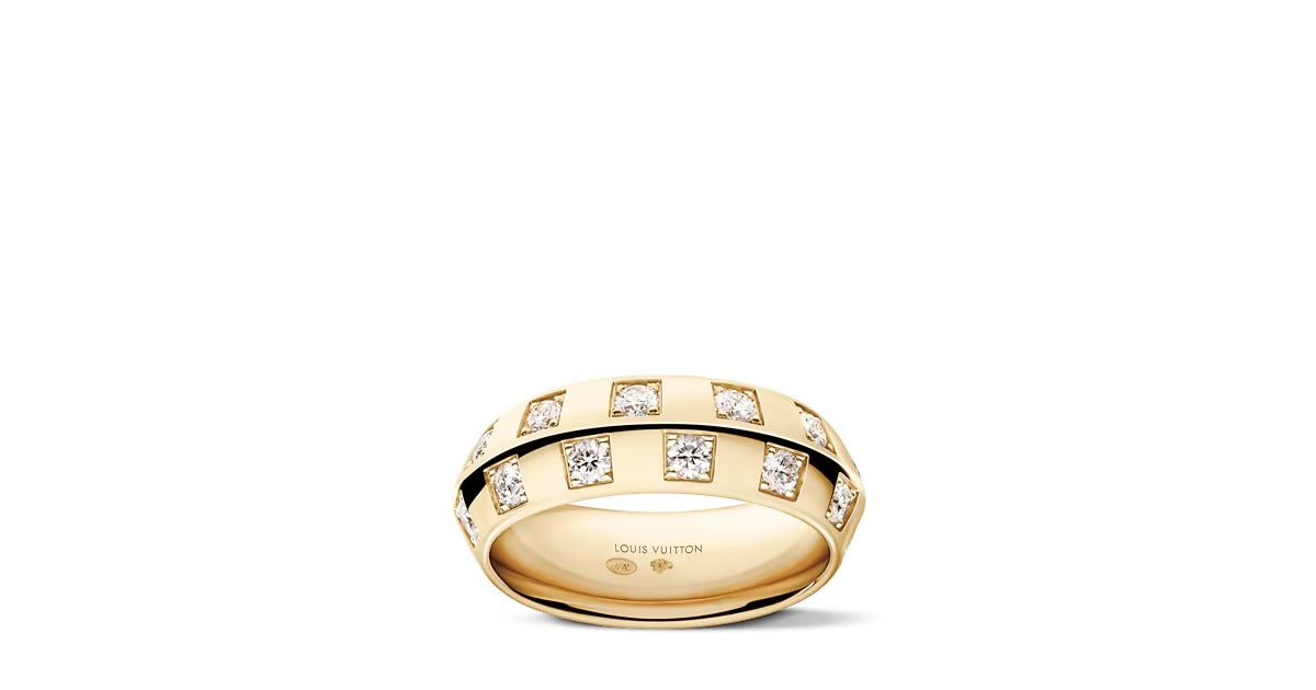 Le Damier de Louis Vuitton Large Ring, Yellow Gold and Diamonds
